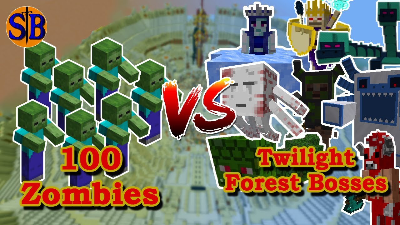 100 Zombies vs Twilight Forest Bosses | Minecraft Mob Battle