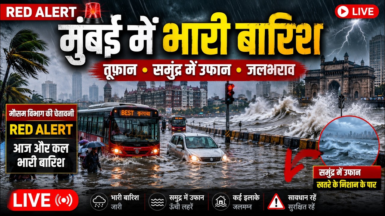 🔴 LIVE: मुंबई में RED ALERT! मूसलाधार बारिश से हाहाकार | समुद्र में ऊंची लहरें | जलभराव | Mumbai