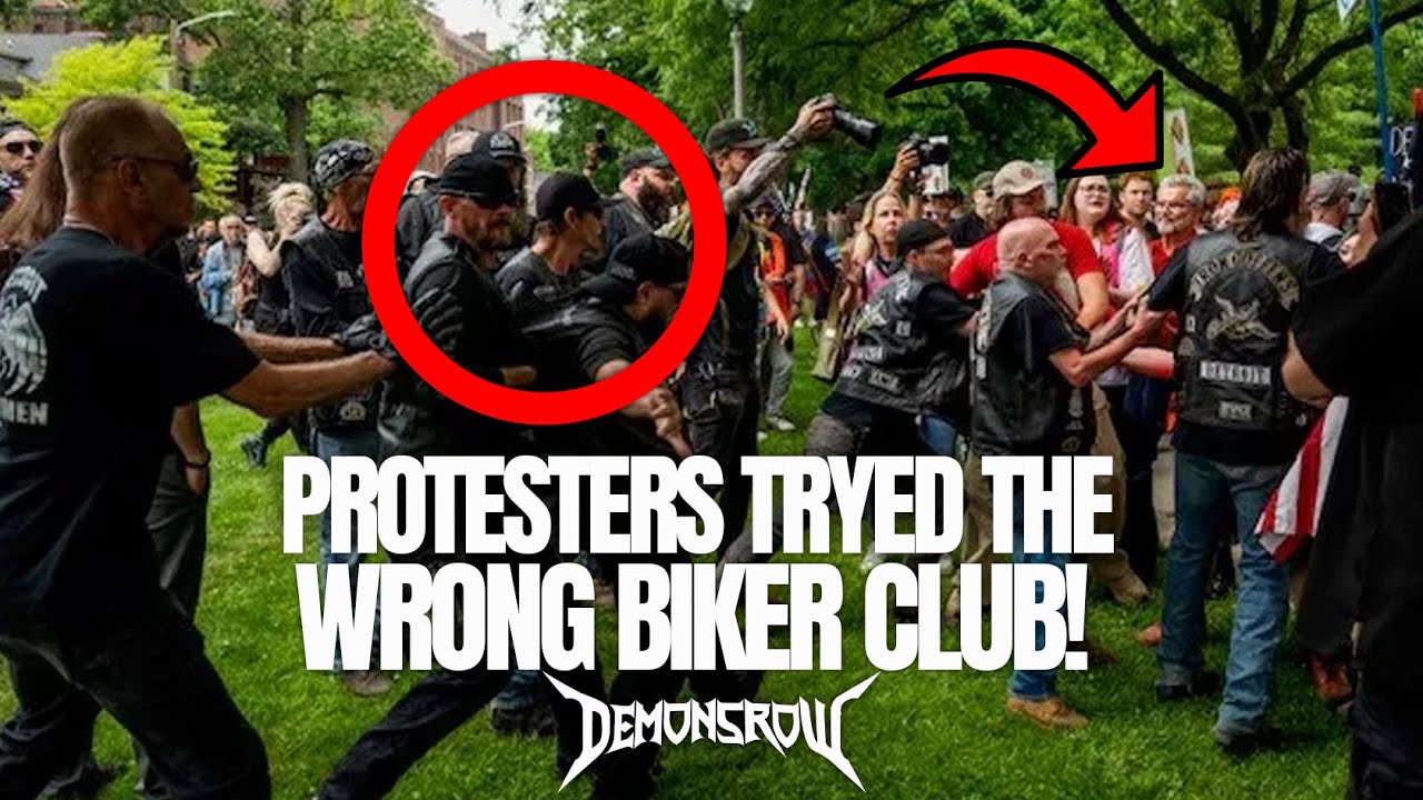Столкновения байкерского клуба Outlaw с протестующими No Kings в Детройте💥🏍️