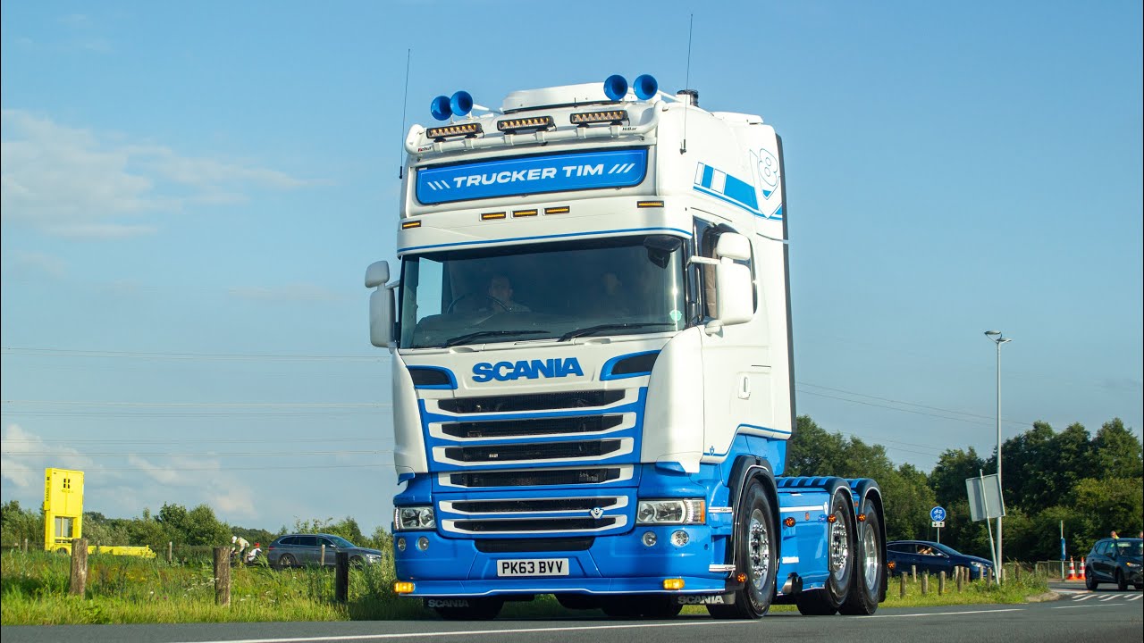 Truckstar Festival 2023 Truckshow with Trucker Tim and Scania V8, DAF, Volvo open pipes sound Part 2