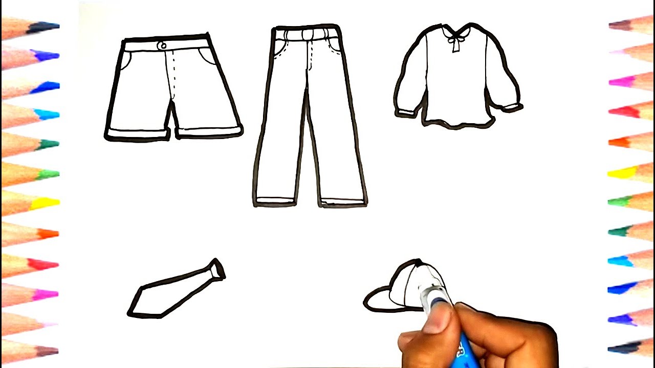 Cara mudah menggambar sketsa baju, celana, dasi dan topi untuk anak