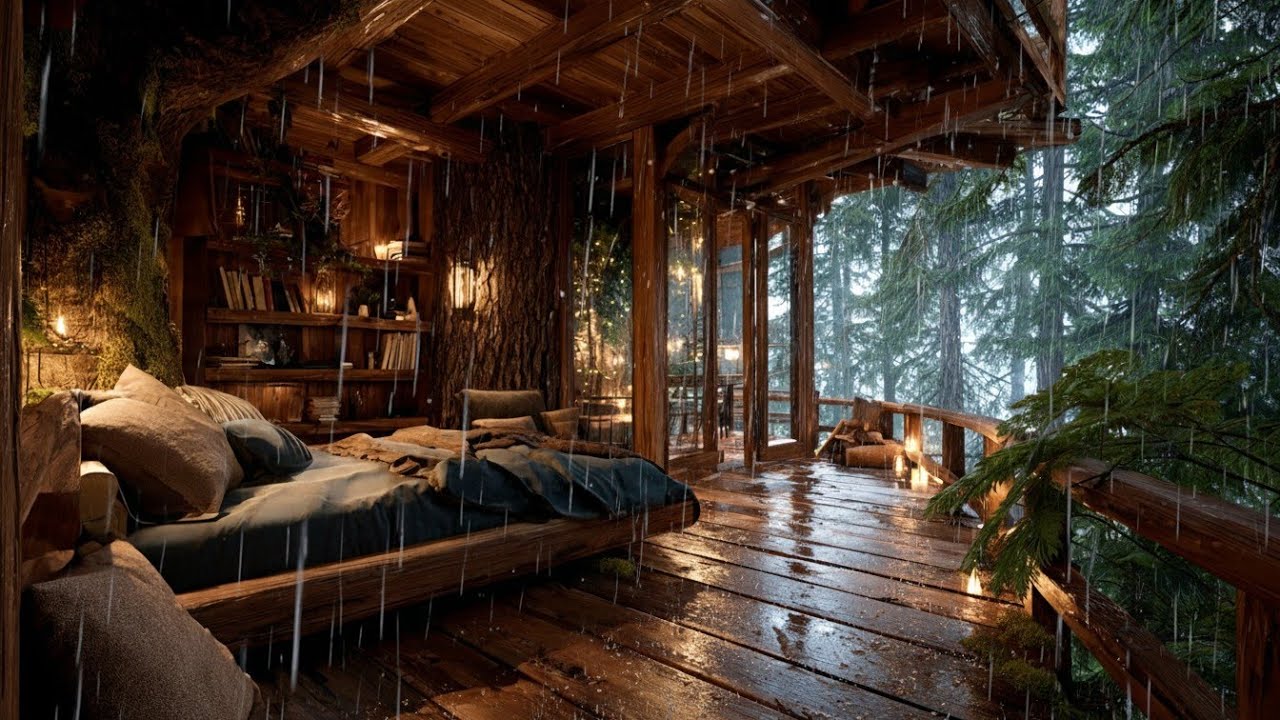 Relax Your Mind Naturally | Rain on Forest Cabin Window