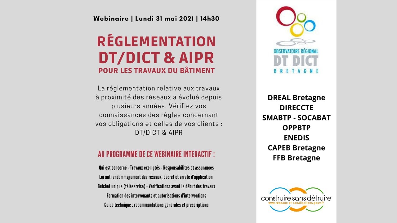 Replay | Webinaire réglementation DT/DICT & Travaux du bâtiment | 31 mai 2021