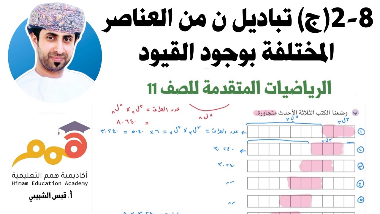 8 - 2(ج) تباديل ن من العناصر المختلفة بوجود القيود | الرياضيات المتقدمة