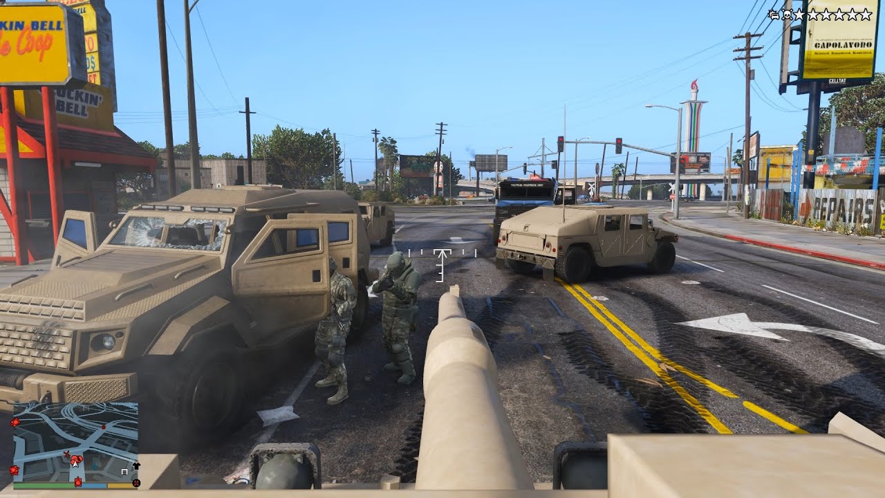 GTA 5 -Tank Rampage + 6 Star Wanted Level Escape [R.D.E. 3.1.7]