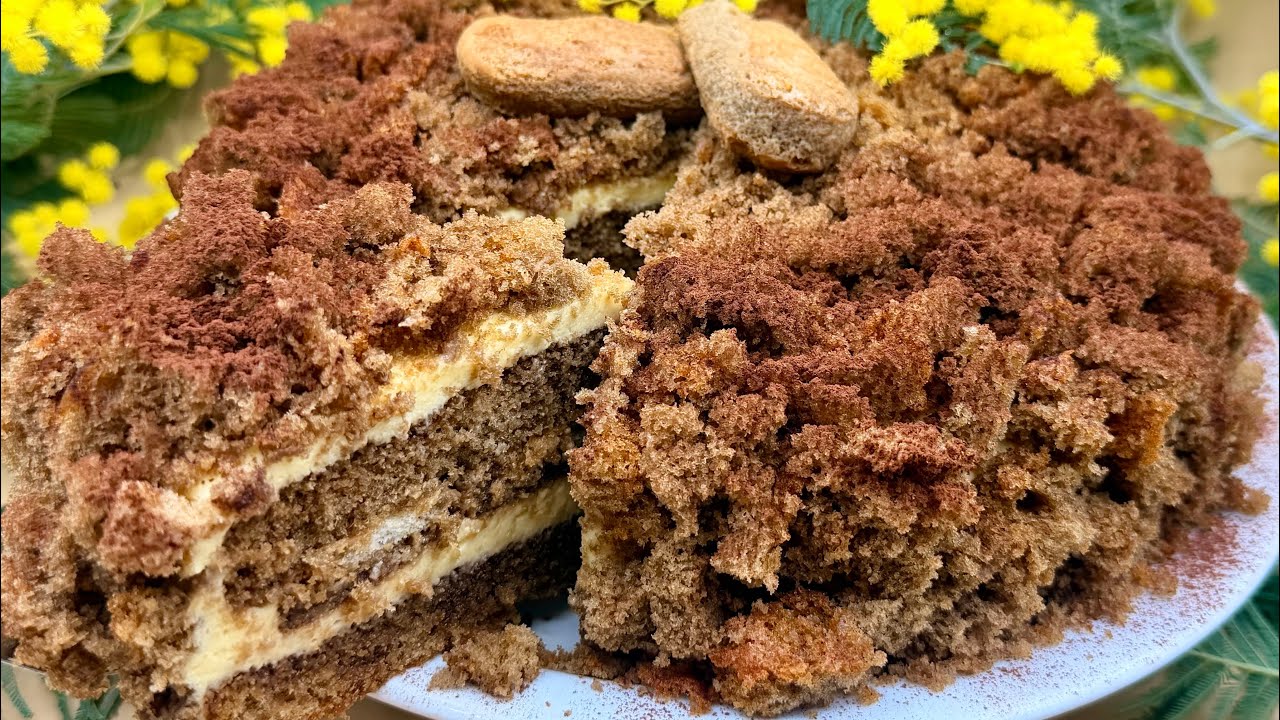 Torta Mimosa Tiramisù al Caffè ☕🌼 | Dolce Cremoso e Scenografico per l’8 Marzo