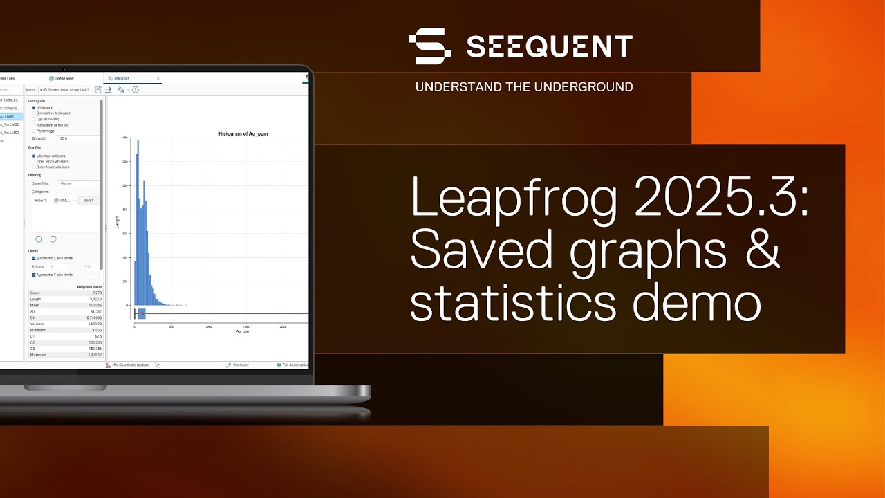 Leapfrog Geo 2025.3: демонстрация сохранённых графиков и статистики