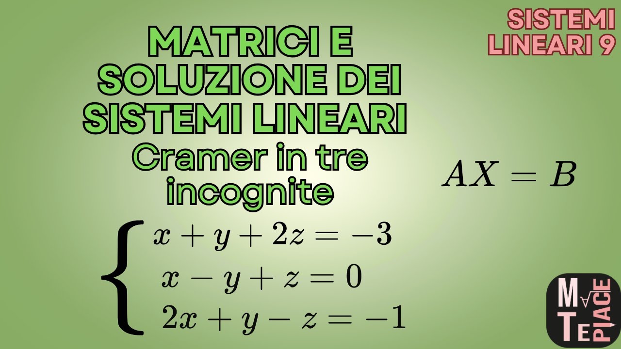 Lezione 9: le matrici per risolvere sistemi lineari. Il teorema di Cramer con più di due incognite