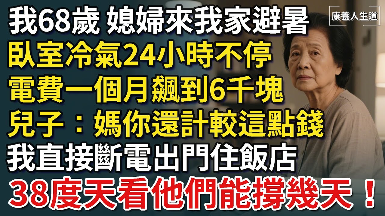我68歲，媳婦來我家避暑，臥室冷氣24小時不停，電費一個月飆到6千塊，兒子：媽你還計較這點錢，我直接斷電出門住飯店，38度天我看他們能撐幾天！【康養人生道】 #康養人生道 #上了年紀該明白的事 #養老