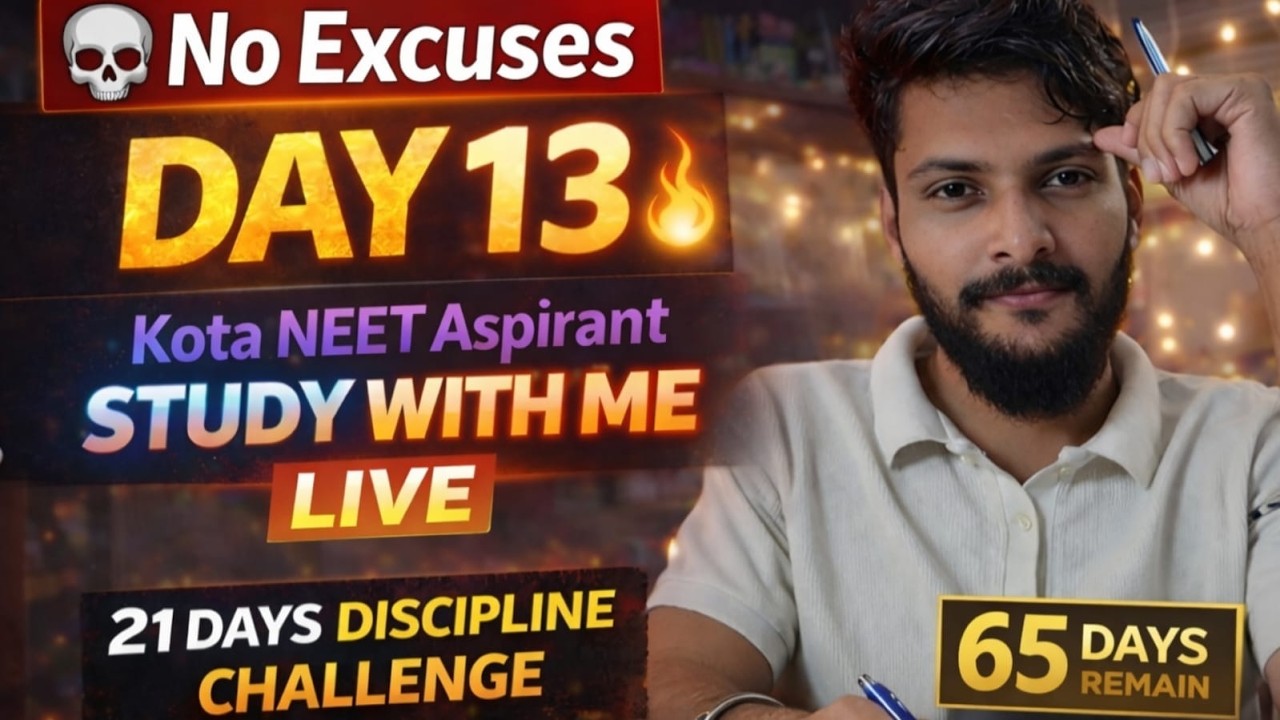 13 Hour Study With Me LIVE 🔴 | Day 13/21 Discipline Challenge | NEET 2026 Aspirant in Kota |