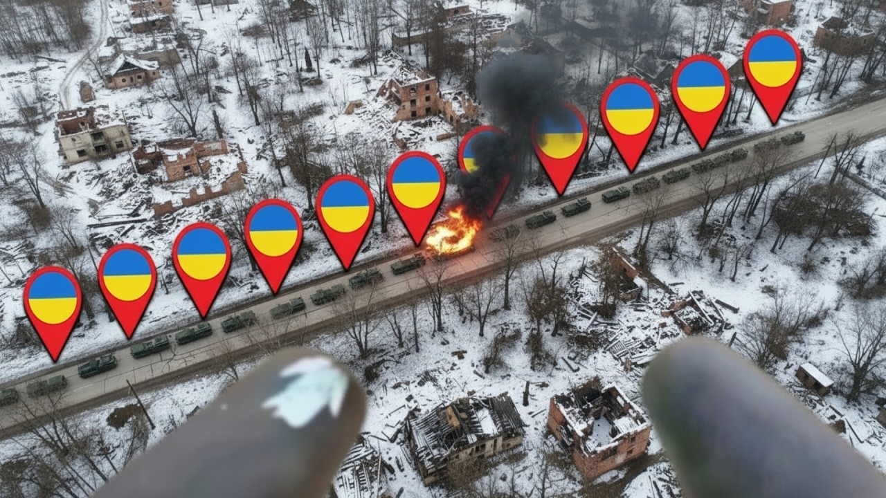 Крупный украинский автоколонна грузовиков стала целью российских FPV-дронов.