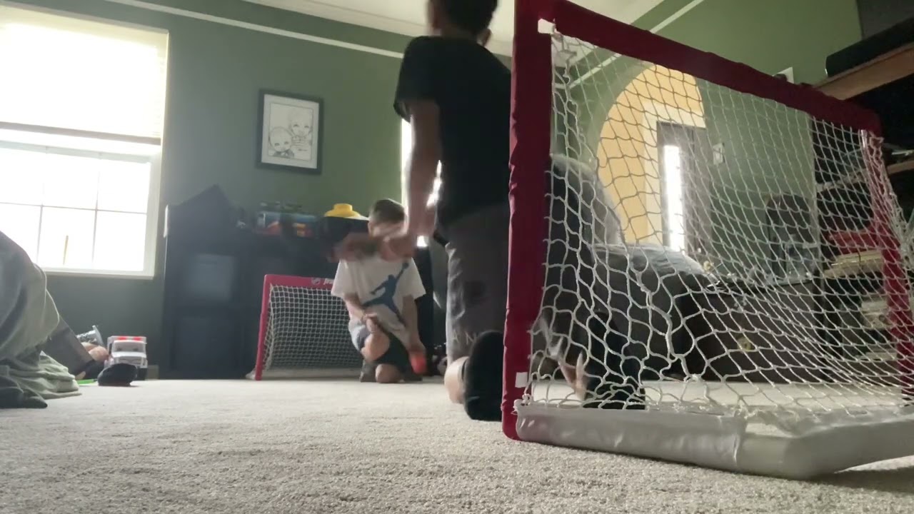 Knee hockey with my brother (game 3)
