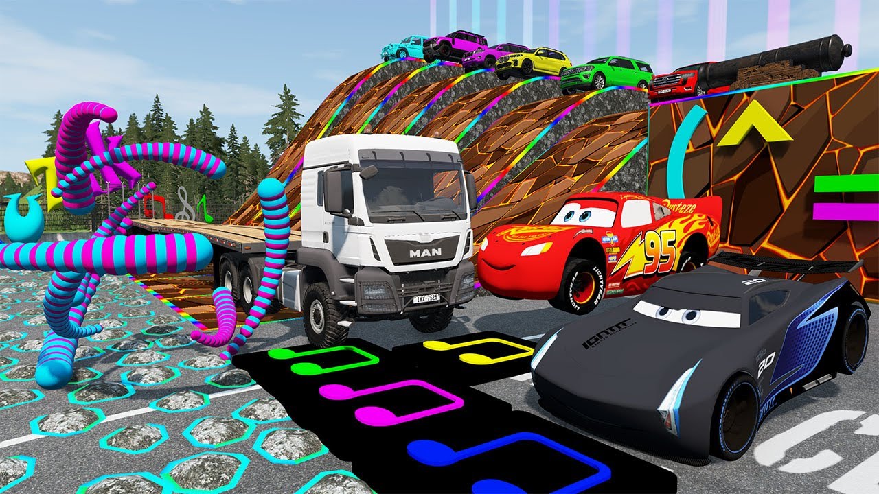Flatbed Truck McQueen | Transportation with Truck | Musical Notes vs Car #12  BeamNG Drive Gameplay