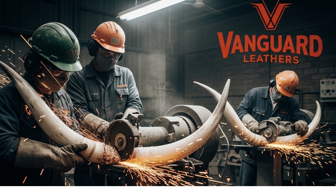 Inside the Leather Factory Using White Bull Horn Handles