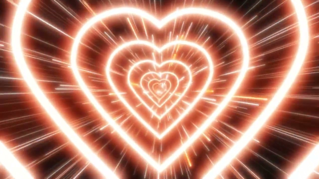 Neon Lights Love Orange Heart  Tunnel Background, Orange Color Heart Background