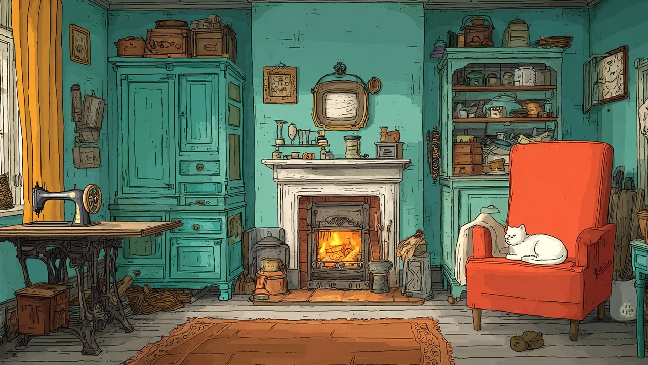 Firelight in a Small Vintage Home | Soft Night Music