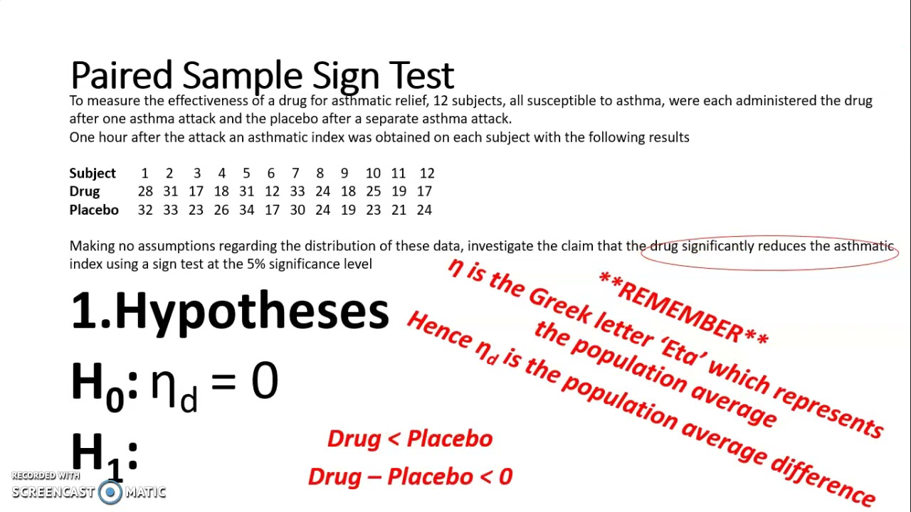 Distribution Free Hypothesis Testing: Paired Sample Sign Test Example (A)