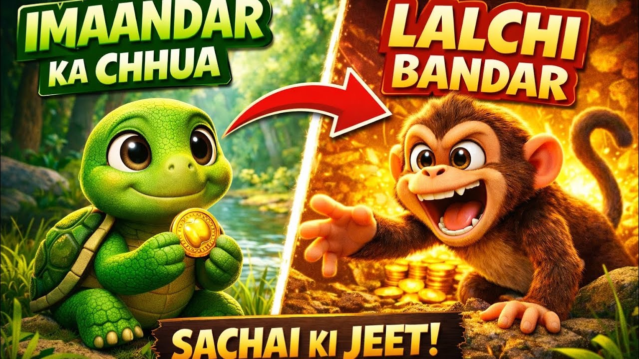 Imaandar Kachhua Aur Lalchi Bandar Ki Kahani 🐢🐒 |Best Hindi Moral Story for Kids 