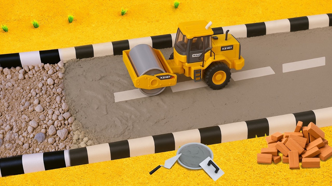 DIY Construction Science Project - Mini Truck Builds Modern Concrete Road With Bricks and Cement