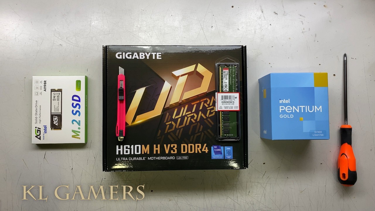 intel Pentium GOLD G7400 GIGABYTE H610M H V3 DDR4 AGI SSD Budget Office PC Build