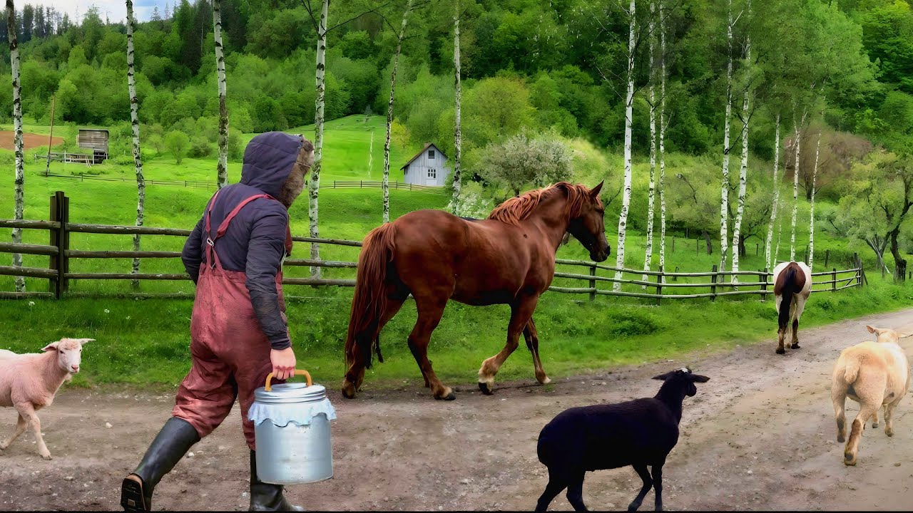 Far from civilization: Family life in Eastern Europe. Animals, forest and tranquility.