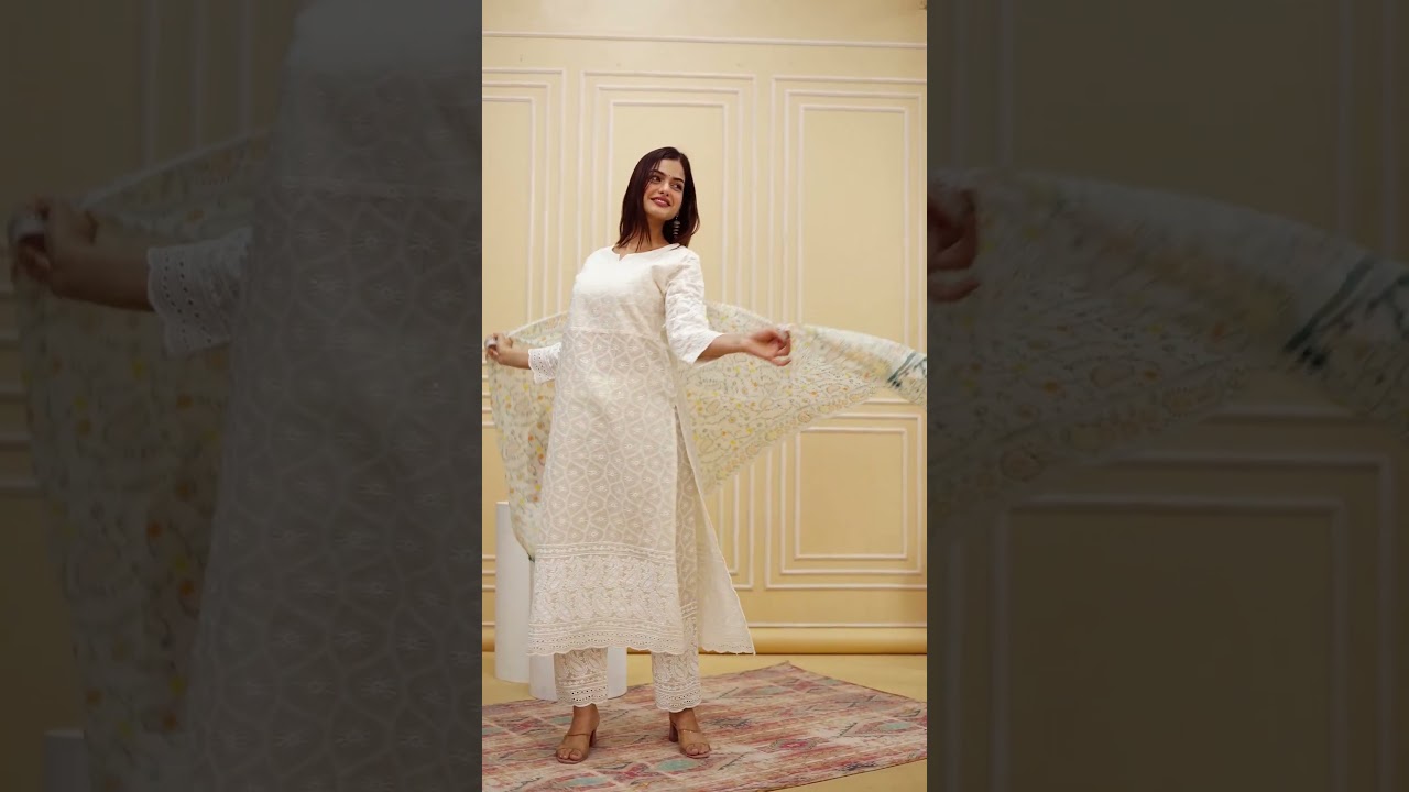 Style Jaipur Chikankari Off White Suit Set With Printed Chanderi Dupatta #jaipurkurtis #fashion