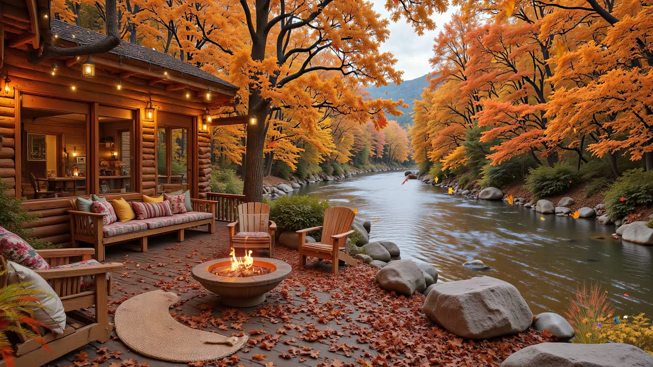 Relaxing Autumn Morning Lakeside Cabin 🍂🔥 Smooth Piano Music for Work and Study