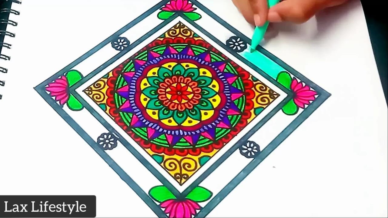 Art Therapy Series # 8 || Diamond Shaped Mandala Art || Drawing and Colouring || Lax Lifestyle ❤