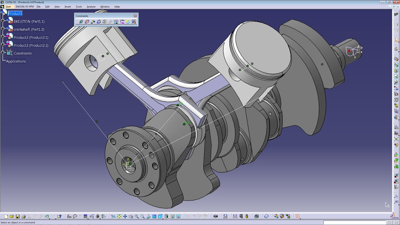 CATIA V5 - ASSEMBLY DESIGN ADVANCED - SKELETON DESIGN BOTTOM UP APPROACH - CRANK PISTON EXAMPLE