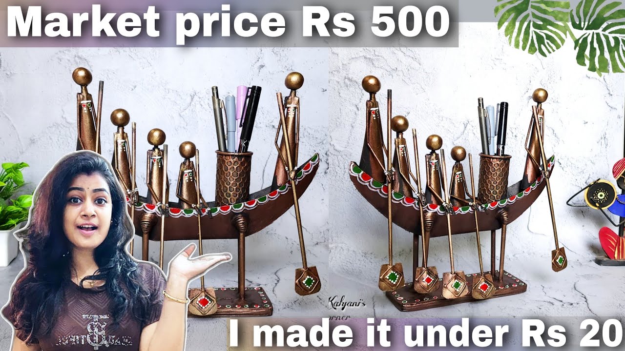 Zero cost DIY idea😱 Made from waste materials- Metal Look Kerala boat Pen holder | diy Activities