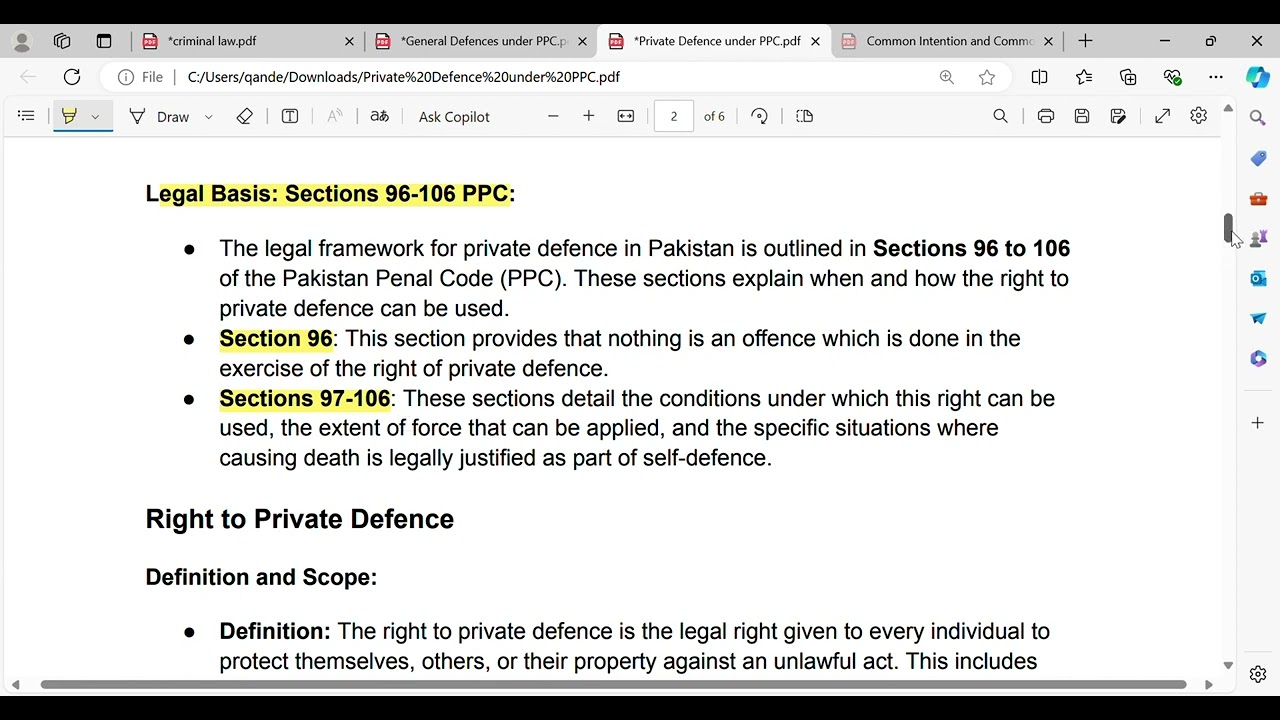 Private Defence under PPC | Private Defence | self defence | right of private defense | criminal law