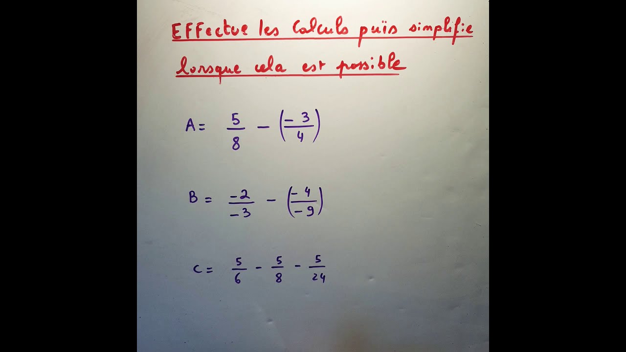 Effectuer les calculs : additions et soustractions de fractions - Quatrième.