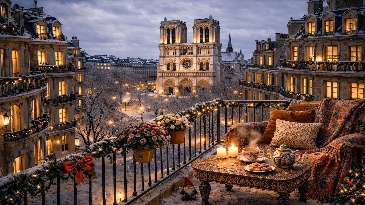 Winter Jazz for Reading & Coffee ☕✨ Cozy Evening Ambience | Paris – Notre Dame