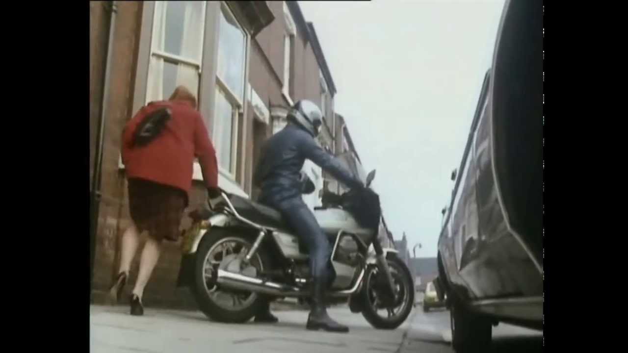 Funny Moto Guzzi scene from 'Open All Hours' TV show