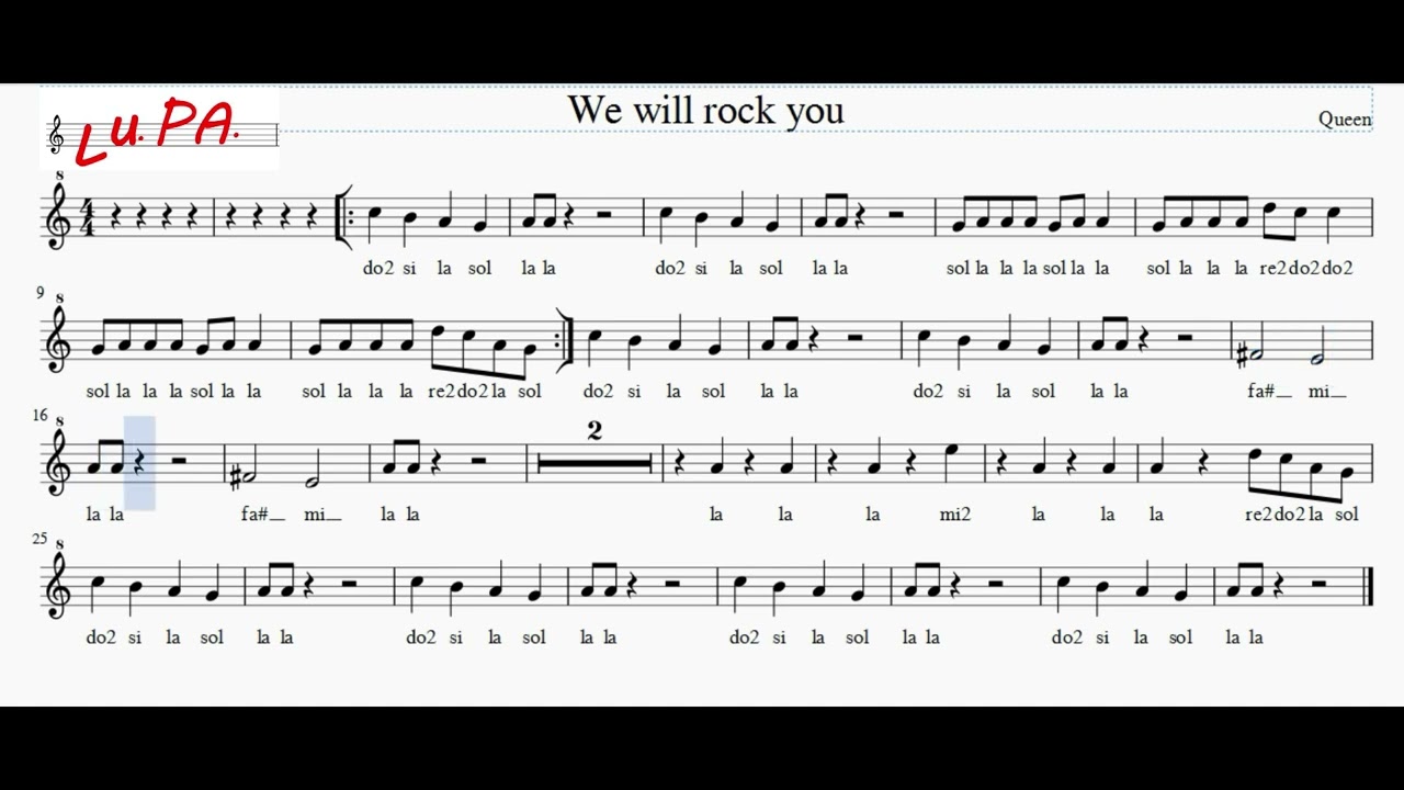 We Will Rock You (Queen) - Flauto dolce - Note - Spartito - Karaoke - Canto - Instrumental - Musica
