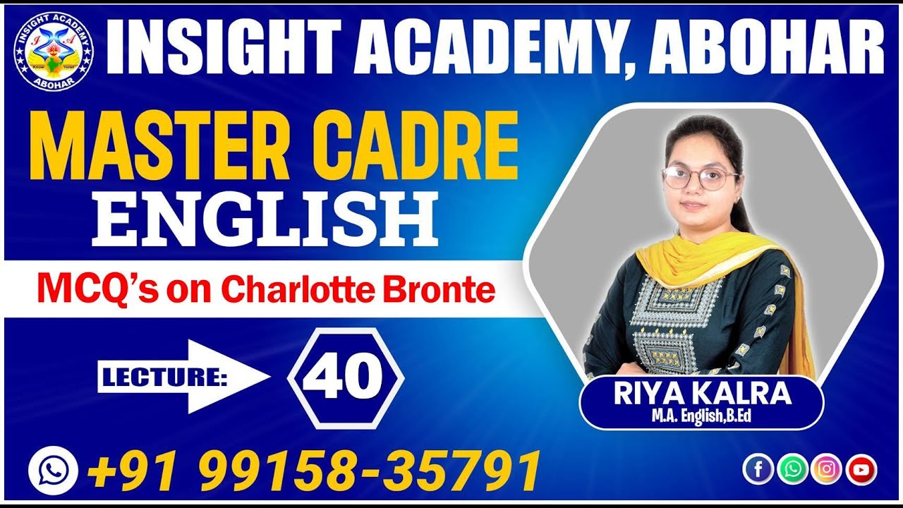 Master Cadre English || MCQ Lecture 40 || Charlotte Bronte || Master Cadre English Preparation