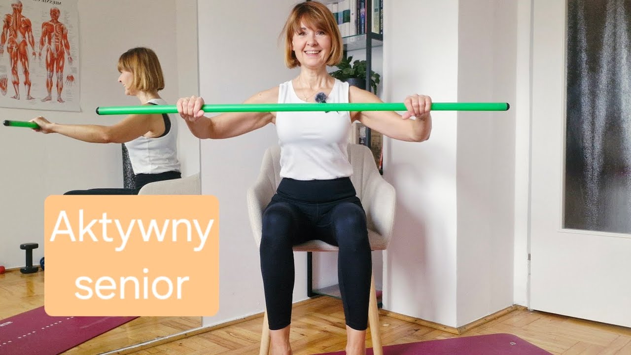 Aktywny senior - ćwiczenia z laską gimnastyczną.