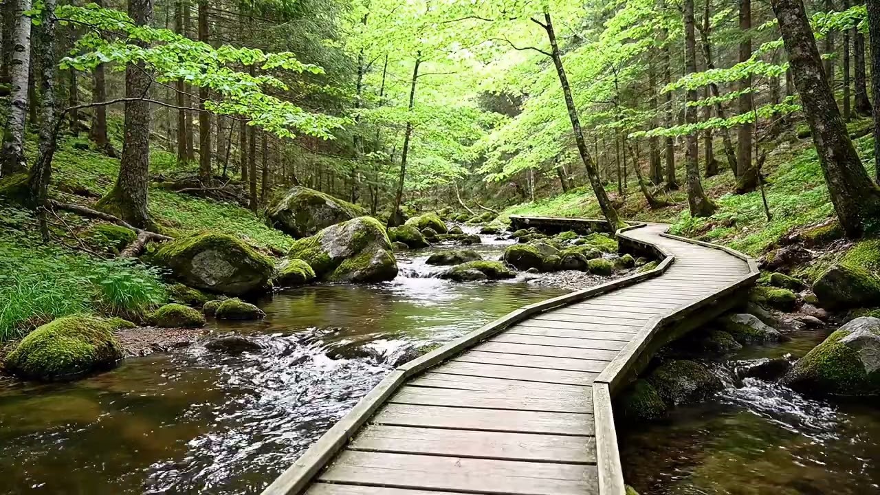 Forest Creek Ambience | Gentle Stream Flow Through Mossy Woods | 8 Hours Natural Sound