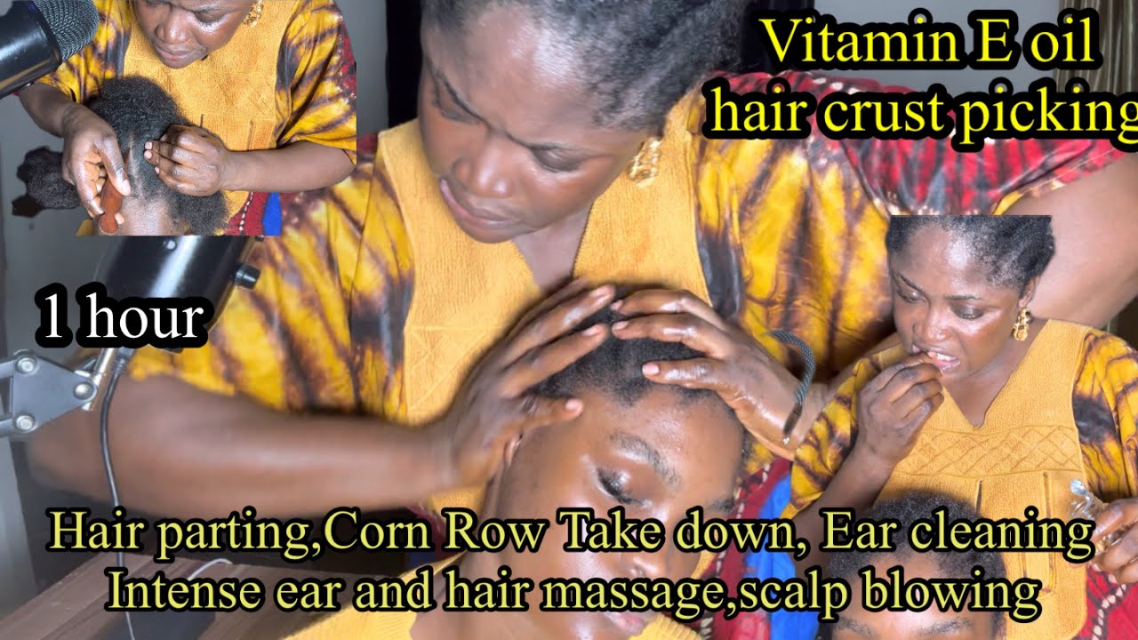 ASMR ✨Attentive Hair parting, Cornrow takedown, Intense hair masssge,scalp blowing and crust picking