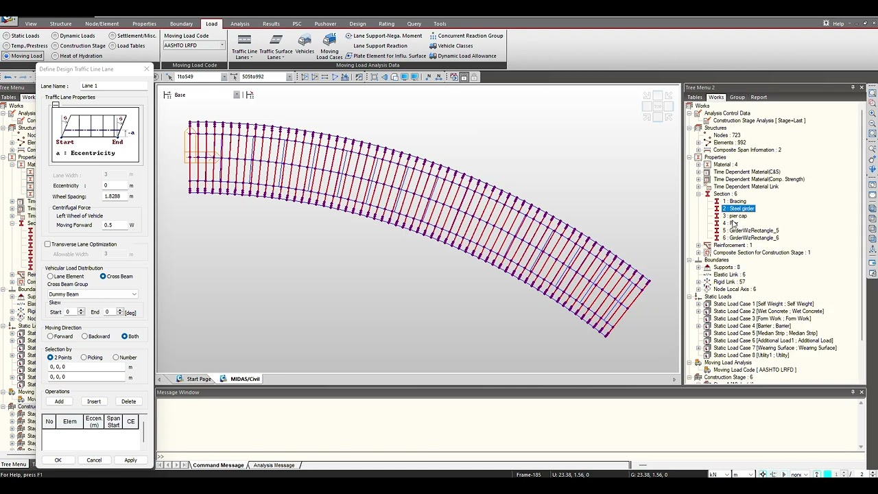Moving Load Analysis for Curved Bridge Geometry