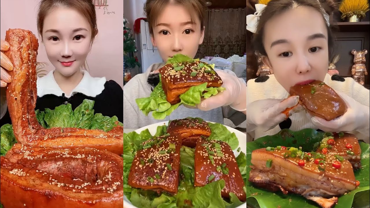 ASMR SOSLU ÇİN YEMEKLERİ SPICY CHINESE FOOD 吃辛辣的中国菜 (Pork Belly) 🍖MUKBANG 먹방 🌶