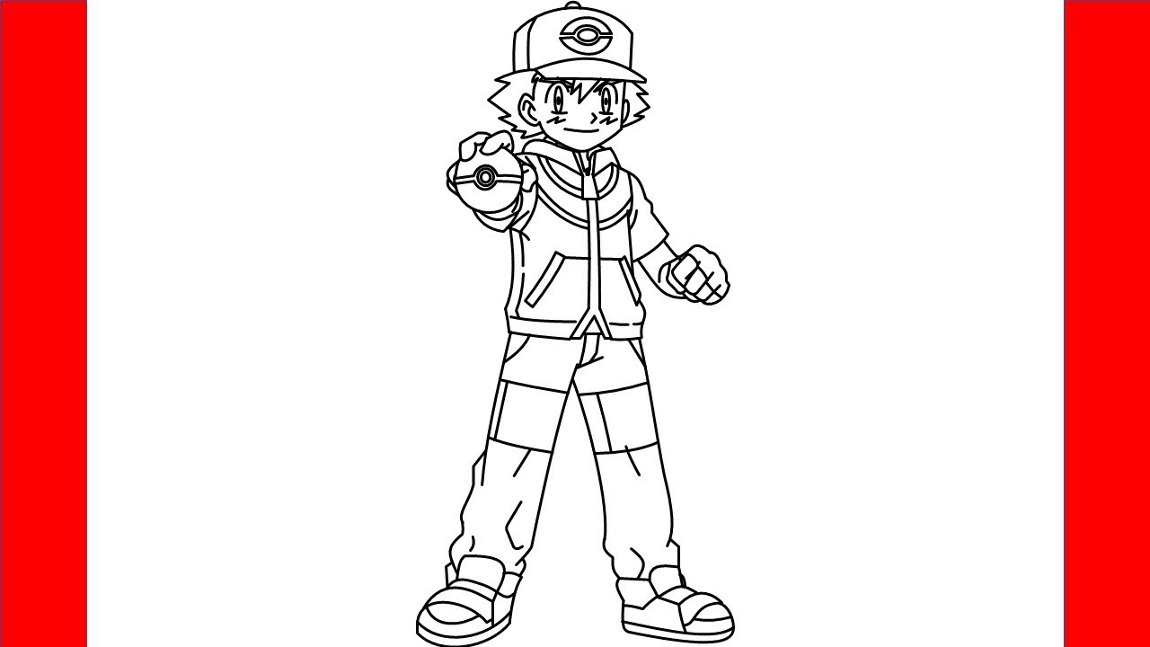 How To Draw Ash Ketchum From Pokemon - Step By Step Drawing