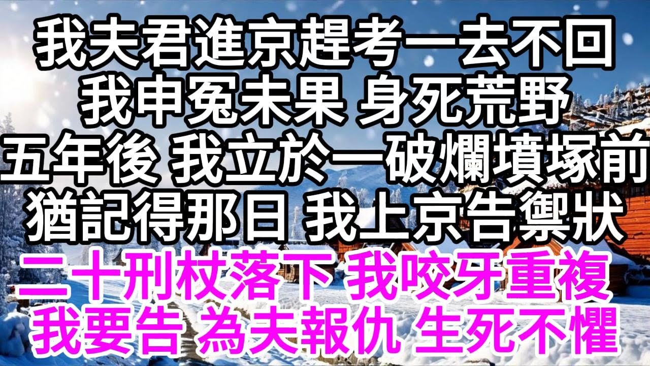 我夫君進京趕考一去不回，我申冤未果，身死荒野，五年後，我立於一破爛墳塚前，猶記得那日，我上京告禦狀，二十刑杖落下，我咬牙重複， 我要告，為夫報仇，生死不懼 【美好人生】
