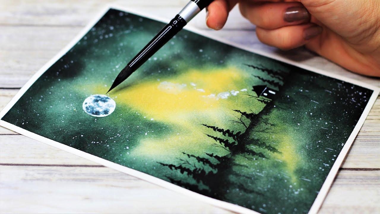 Paint a WATERCOLOR NIGHT SKY step by step | Watercolor GALAXY FOREST