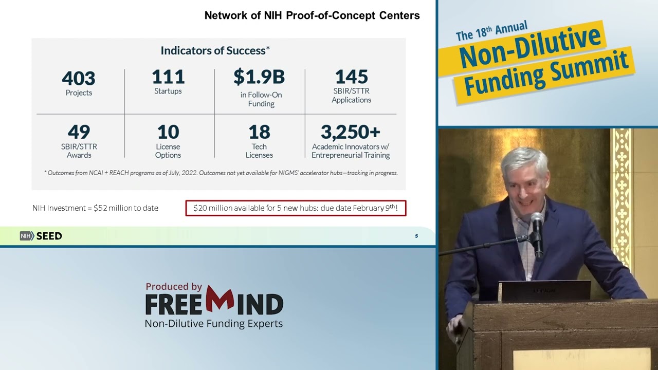 SEED, NIH's Seed Fund, with Director Dr. Matt McMahon, at 18th Non-Dilutive Funding Summit (2023)