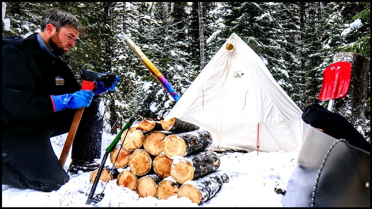 Solo Hot Tent Camping in Snow - Peace and Quiet