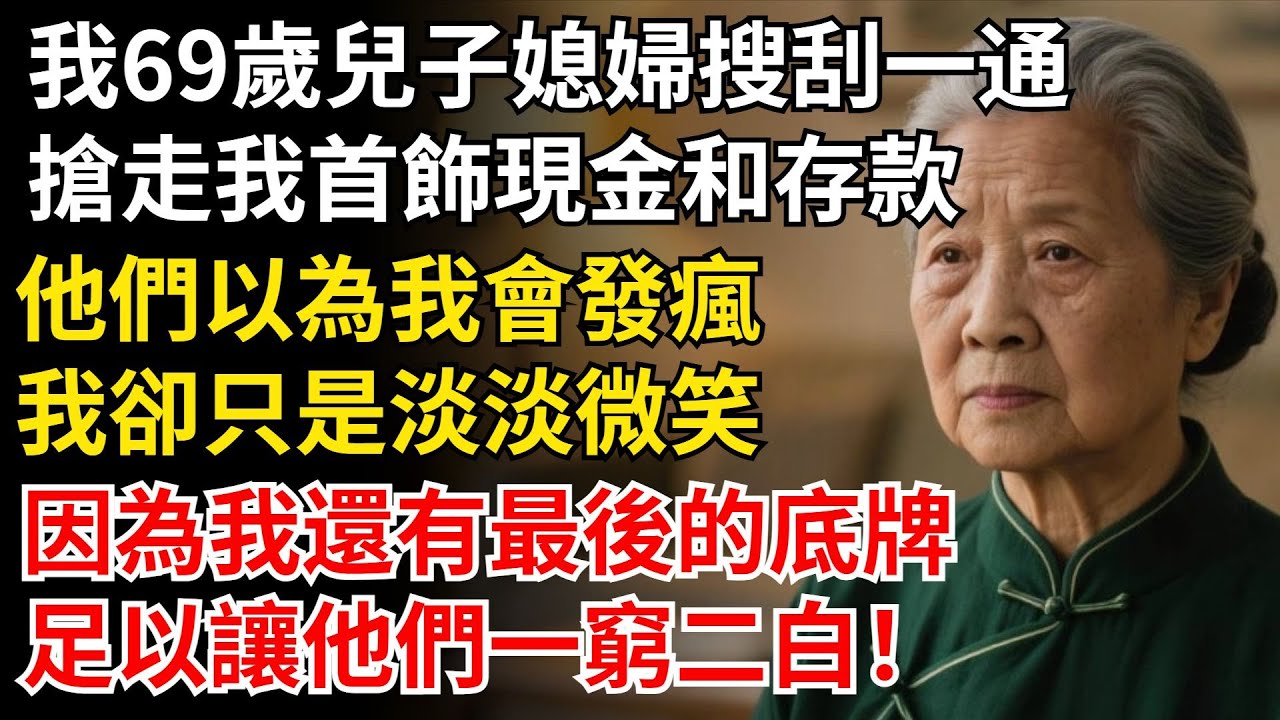 我69歲兒子媳婦搜刮一通，搶走我首飾現金和存款，他們以為我會發瘋，我卻只是淡淡微笑，因為我還有最後的底牌，足以讓他們一窮二白！#晚年生活#中老年生活#為人處世#生活經驗#情感故事#幸福人生