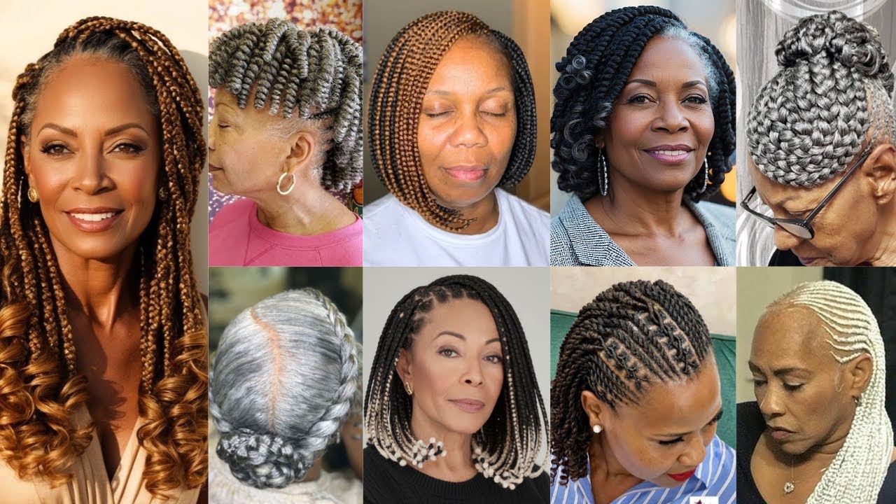 Stylish and Elegant Braids Hairstyles For Older Black Women|2025  Gray hair Braids For Mature women