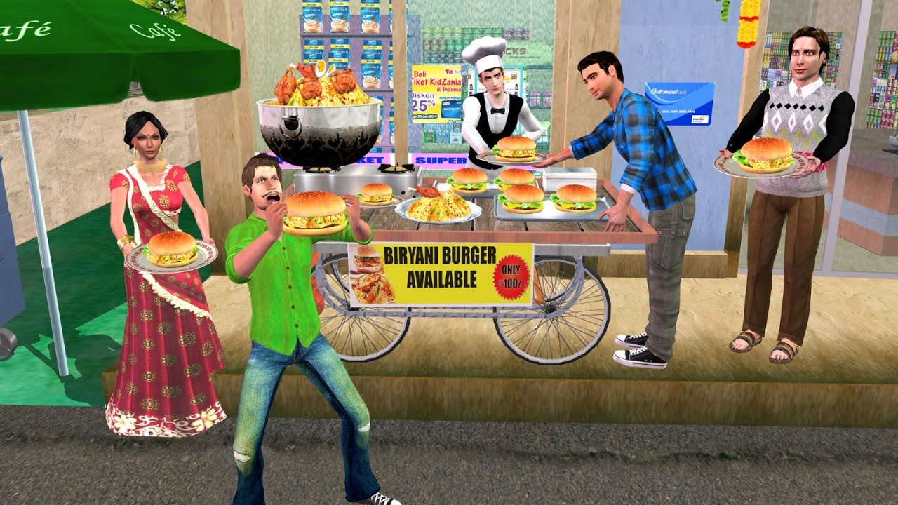 Biryani Burger 🍔 Foreigner Chef 👨‍🍳 Fusion Street Food Comedy Story Hindi Kahaniya Moral Stories