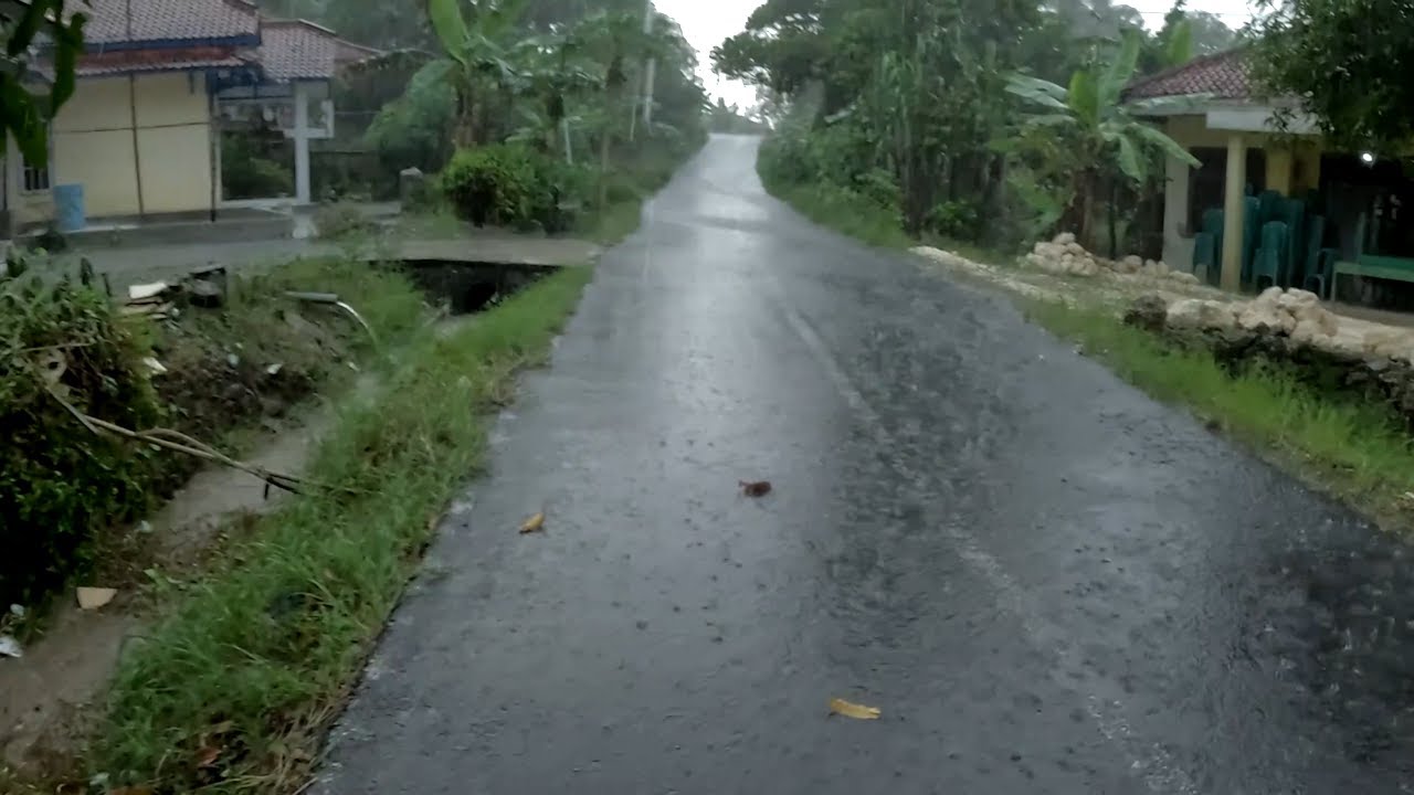 Extreme Rain Walk in Peaceful Village with Fierce Wind and Loud Thunder Night ASMR 4K Video 715
